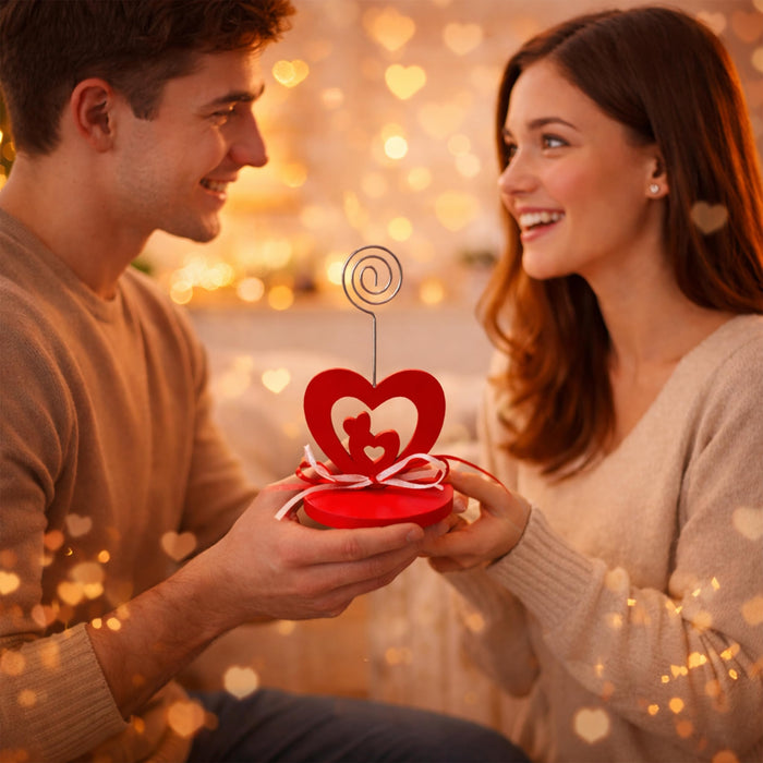 Romantic Heart Photo Clip Stand | Love Memo Holder with Metal Wire Clip | Valentine, Anniversary & Couple Gift Decoration for Table, Desk & Room Décor