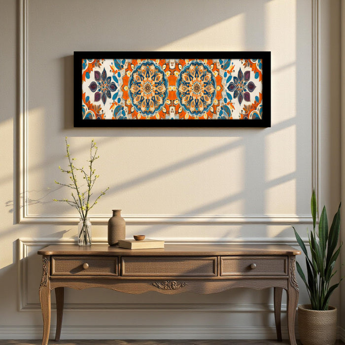 Flower Painting for Wall Decoration Traditional Indian Mughal Art Framed Luxury Paintings for Home Decoration, Living room, Bedroom and Office Decoration (99x38 CM)