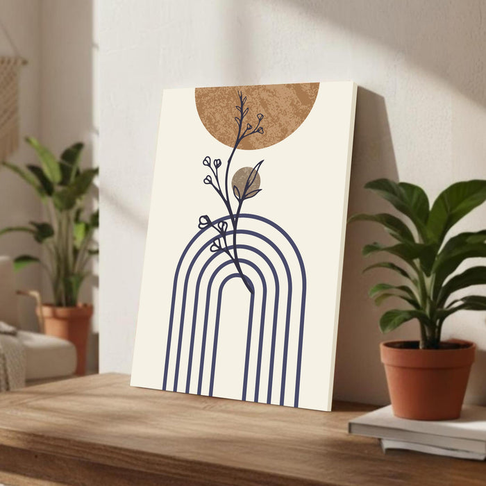 Abstract Blue Rainbow leaves Stretched Canvas Wall Art Modern Boho Illustration Painting for Home & Office Wall Decor, (16x22 Inch)