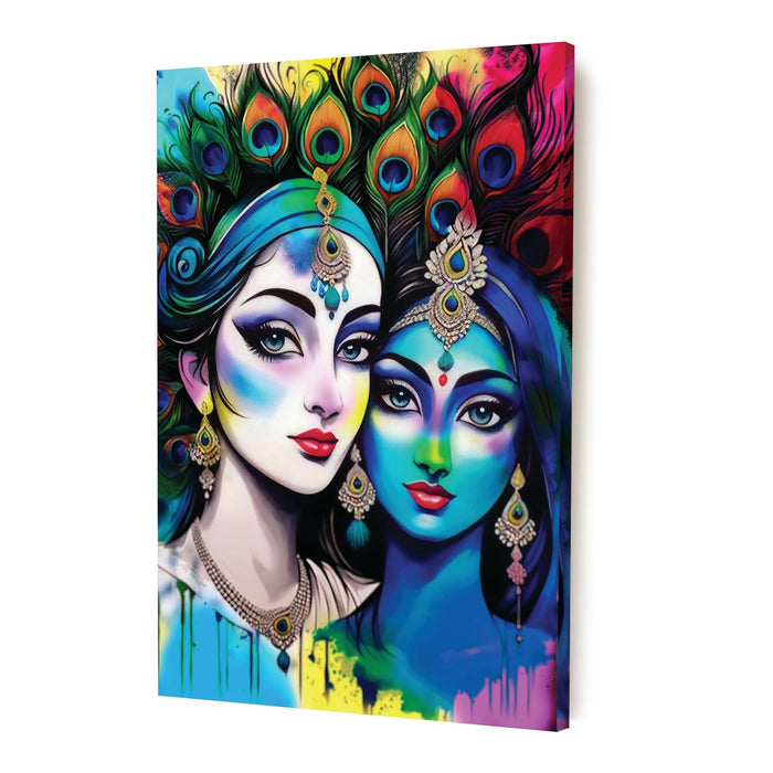 Art Street Stretched Canvas Paintings Radha Krishna Modern Rangoli Paintings for Home Décor,Living Room, Wall Décor & Office Wall, (Size: 16x22 Inch)