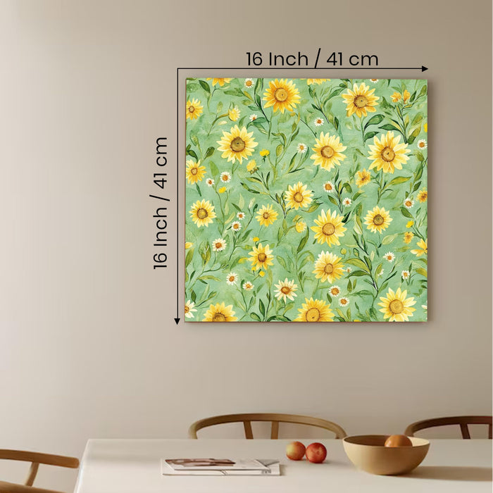 PAINTINGMANTRA Sunflower Botanical Painting for Wall Decoration | Flower Canvas Wall Painting for Living Room, Bedroom, Home and Office Wall Decor (41x41 Cm)