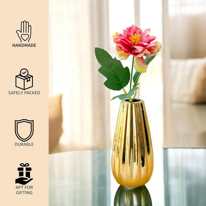 Ceramic Flower Vase, Golden (2.5x5 Inch), Vases for Fake Flowers, Flowers Not Included