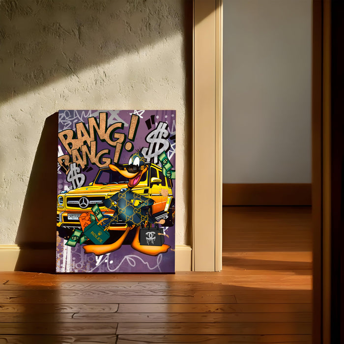 Luxury Street Pop Art Duck Wall Painting | Money & Success Graffiti Style Stretched Canvas Art Print| Modern Wall Décor for Home & Office, 41x56 cm