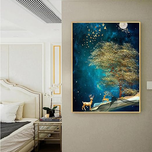 Art Street Canvas Painting Cool Space Nordic Deer Style Framed Abstract Decorative Wall Art (Size:23x35 Inch)