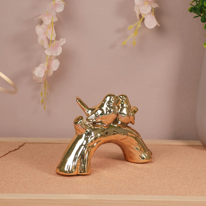 Birds Sitting on Tree Showpieces Statue for Home Décor, Golden (7x4.5 inch),
