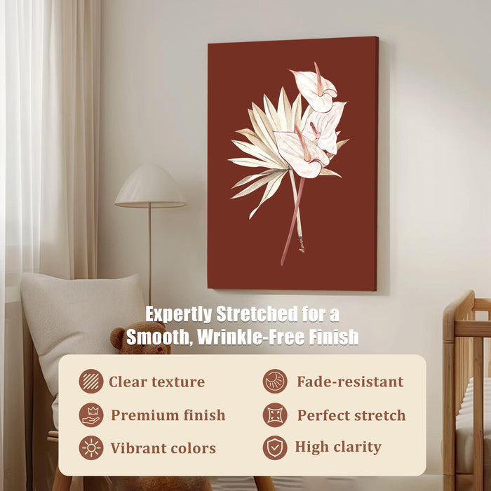 Abstract Desert flower Stretched Canvas Wall Art Modern Boho Illustration Painting for Home & Office Wall Decor, (16x22 Inch)