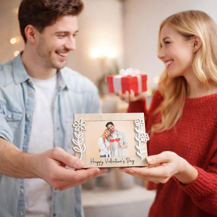Art Street Happy Valentine’s Day Gift for Couples Girlfriend Boyfriend Romantic Couple Gift Photo Frame Love Token Floral Tabletop Photo Frame for Home Decor, for 8x13 cm Image