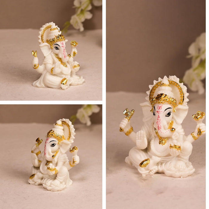 Ganesh Ji Statue Showpiece Murti, Crafted from Marble Finish Ganesh Ji  (White, 6x7 cm)