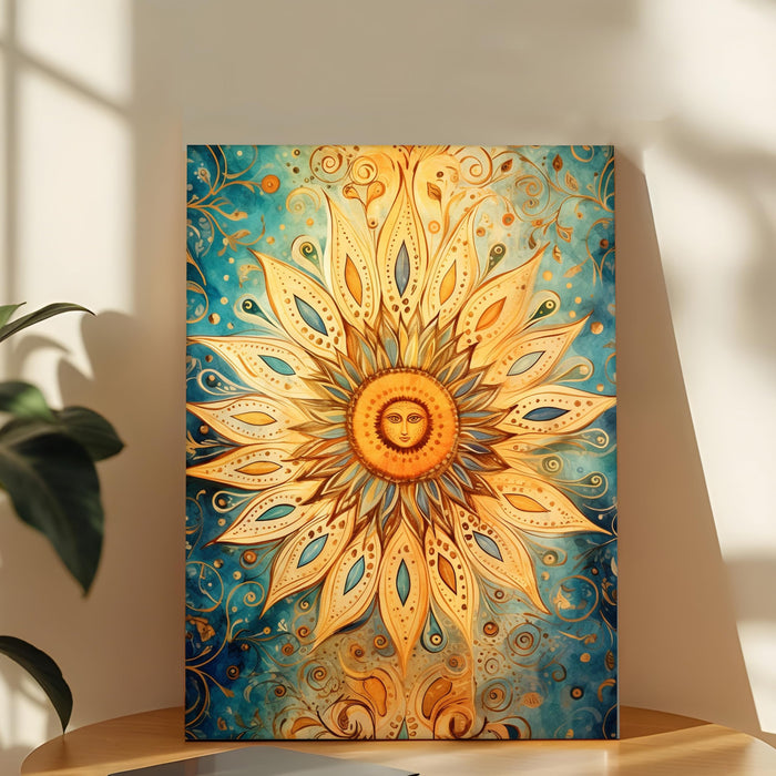 Flower Pattern Sun Wall Painting | Stretched Canvas Flower Wall Painting for Living Room, Bedroom, Home and Office Wall Décor (41x56 cm)
