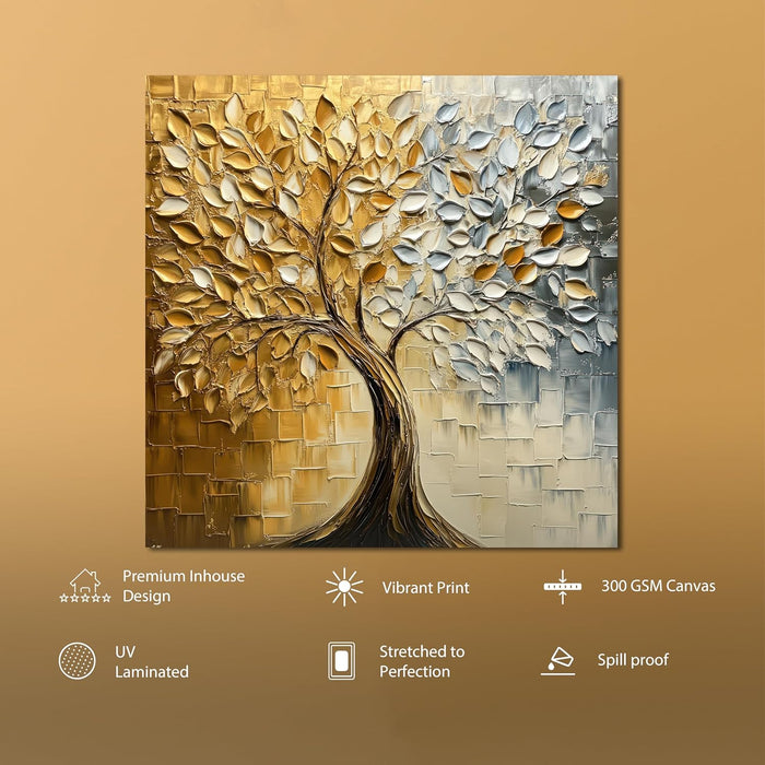 Stretched Canvas Brush Stroke Tree Artwork Textured Painting for Wall Decoration 22x22 Inch