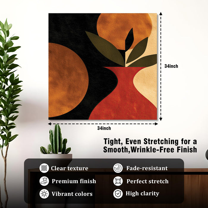 Boho Botanical Stretched Canvas Painting For Living Room | Abstract Vase Leaf Wall Art Large Canvas Painting For Livingroom Home Decor, Bedroom, Hallway's, Office, Hotel - 86x86 cm