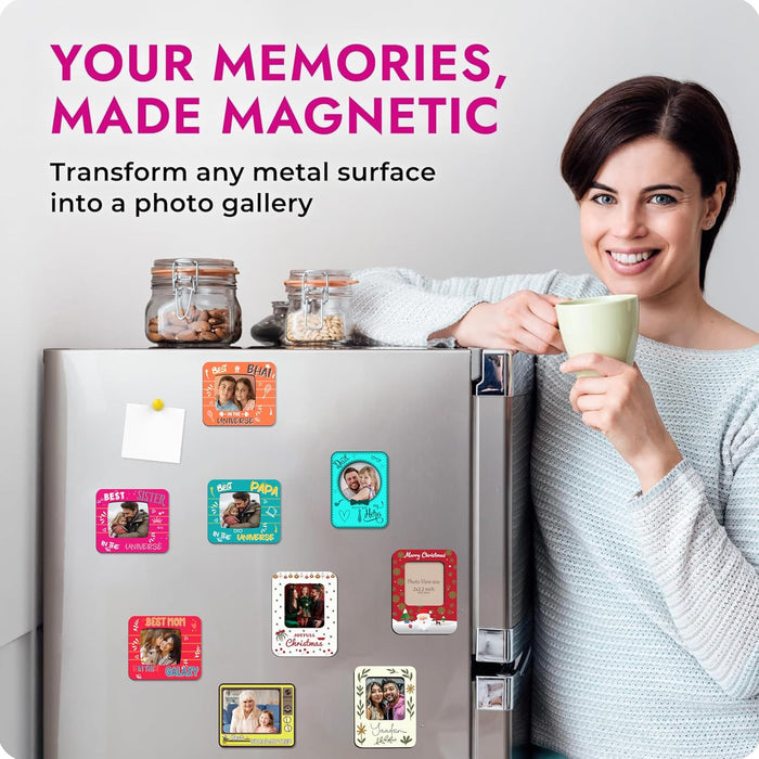 Magnetic MDF Fridge Photo Frame Set of 2 Christmas Photo Magnet Red and White Magnetic Picture Frame for Refrigerator 8x10 cm