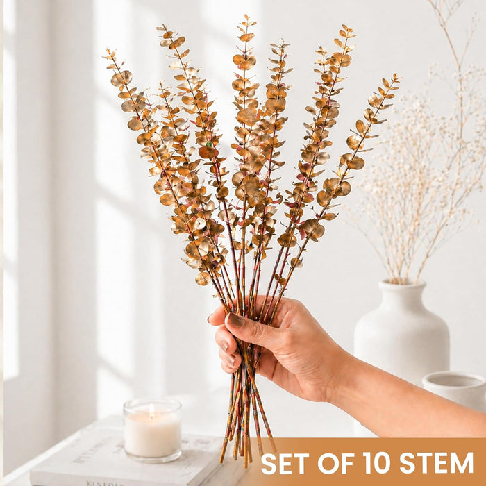 Art Street Artificial Golden Eucalyptus Stems – Metallic Plastic Decorative Leaves for Vase, Home Décor, Table Centerpiece,