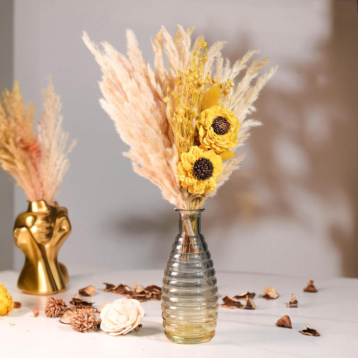 Dried Pampas Grass and Yellow Artificial Sunflower Bouquet Boho Dried Flower Arrangement, Natural Dry Floral Bouquet 30 cm