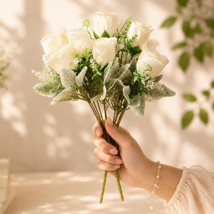 Art Street Artificial White Rose Flowers Bouquet for ' S Day, Rose Flowers Bunch