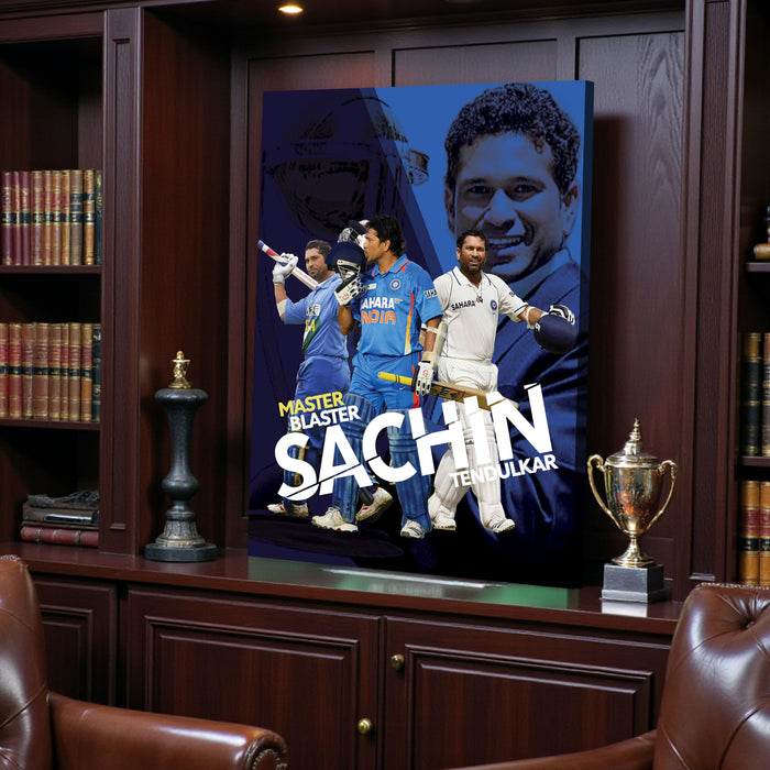 Sachin Tendulkar Wall Art Poster Canvas Painting – Master Blaster Cricket Legend Wall Decor for Living Room, Bedroom, Office & Cricket Lovers | 16 x 22 Inch