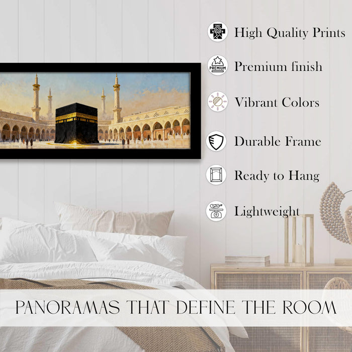 Makka Madina Kaaba Islamic Arabic Wall Art Framed Luxury Paintings for Home Decoration, Living room, Bedroom and Office Decoration (99x38 CM)