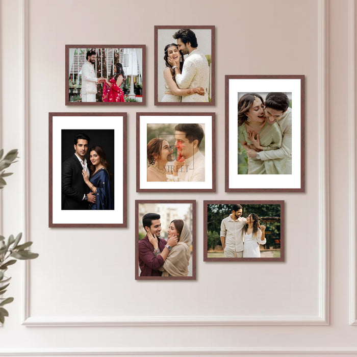 Art Street Photo Frame Set of 7 Brown Wall Decor Collage Display Hanging Family Picture Frames Gallery Collection Decor Items Wall Mount Frames Birthday Anniversary Gift, 8x12, 12x12 and 12x16 In