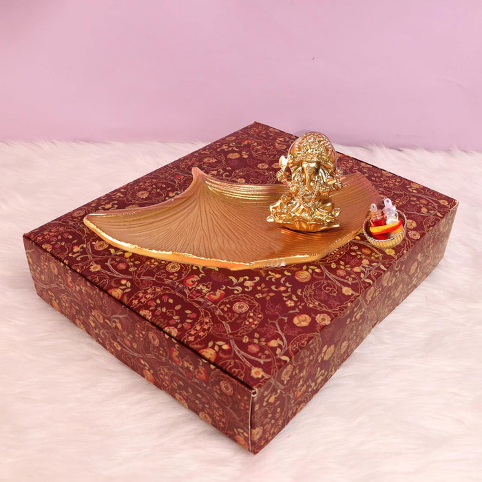 Ganesh Chaturthi Gift Hamper Box with Ganesha Idol & Decorative Tray, Ganesh Murti Idol.