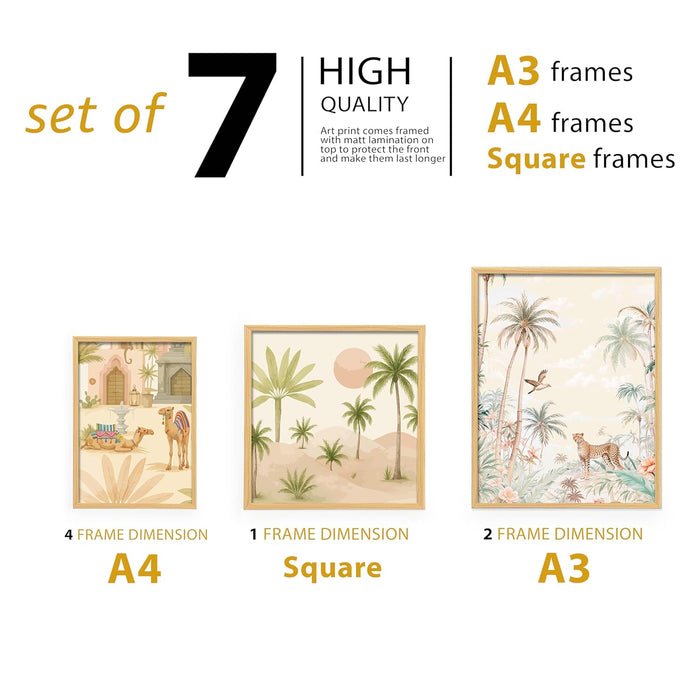 Animals Botanicals traditional Indian Art Wall Art Print Paintings, Set of 7 | Digital Framed Painting | 30x42, 21x30, 30x30 cm