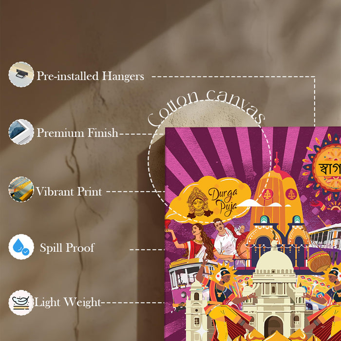 Kolkata Landmarks Collage Mixed Media Canvas Wall Painting | Travel pop art Canvas Wall Painting For Home and Office Wall Décor (41x56 cm)