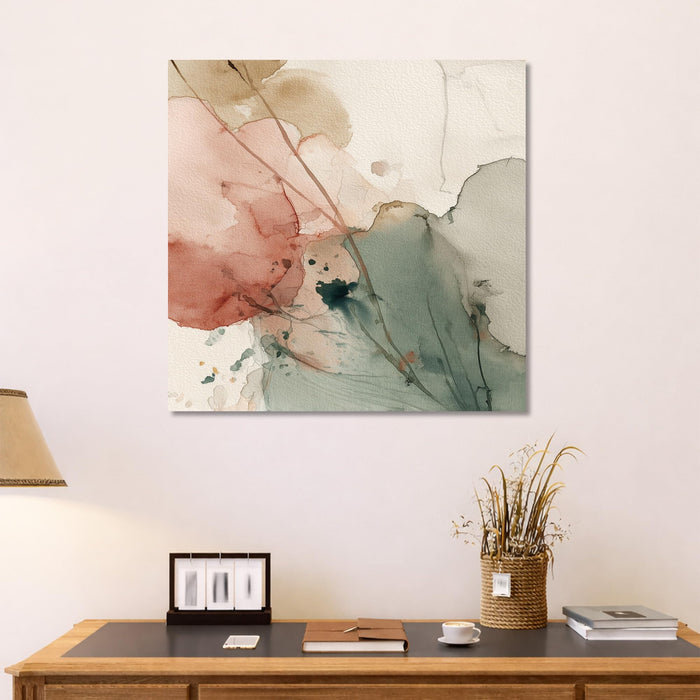 Modern Abstract Stretched Canvas Wall Art Painting For Living Room, Minimalist Sage Green & Terracotta Botanical Nature Painting, Wall Decor for Living Room, Bedroom & Office (56xx56 cm)