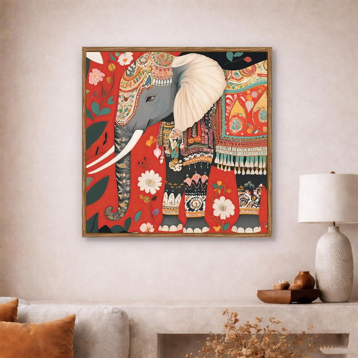 Indian Folk Framed Painting For Living Room | Madhubani Folk Large Canvas Painting With Frame Wall Art For Bedroom, Hallway's, Office, Hotel, Size 58x58 cm