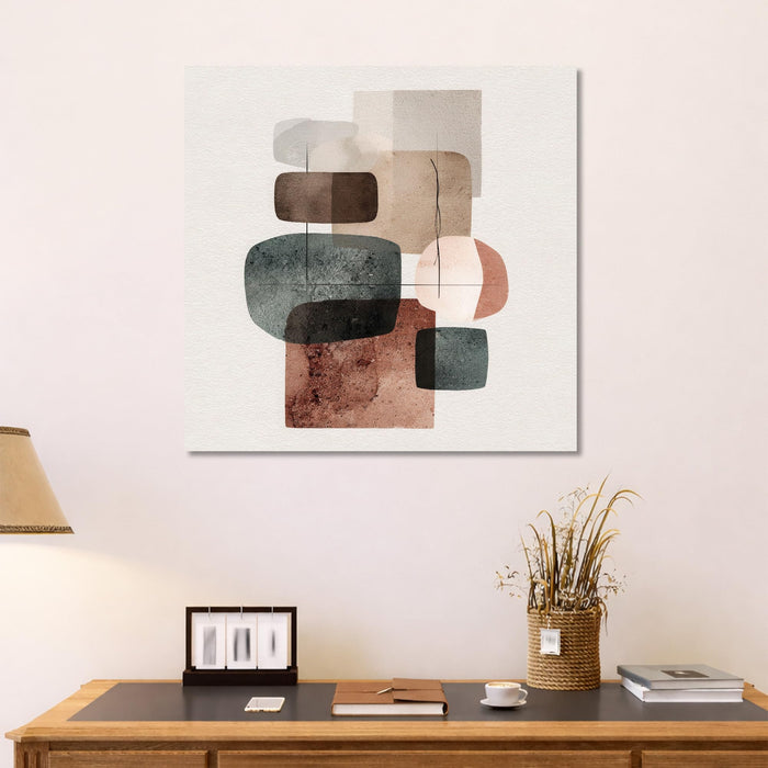 Boho Geometric Circles Stretched Canvas Wall Art Painting For Living Room, Modern Minimalist Abstract Painting for Living Room, Office & Studio (56xx56 cm)