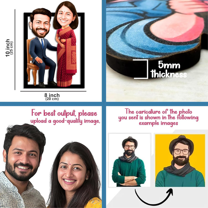 Customized Caricature Character Cartoon Photo Frame, MDF Wood Personalized Fantasy Anniversary Gift For Husband, Wife, Customised Gift For Friends & Family, Girlfriend, Boyfriend, Couples