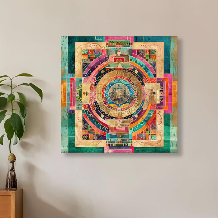 Abstract Canvas Painting Wall Art – Multicolor Yantra Design Abstract Canvas Wall Décor.