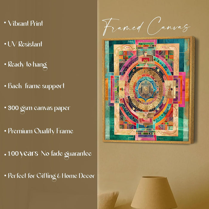 Abstract Canvas Painting Wall Art – Multicolor Yantra Design Abstract Canvas Wall Décor.