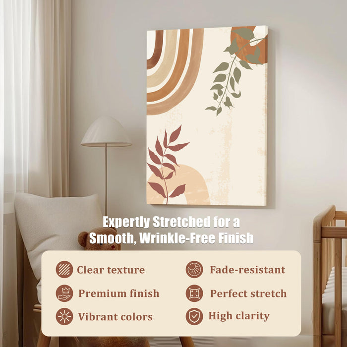 Abstract Botanical Leaves and rainbow Stretched Canvas Wall Art Modern Boho Illustration Painting for Home & Office Wall Decor, (16x22 Inch)