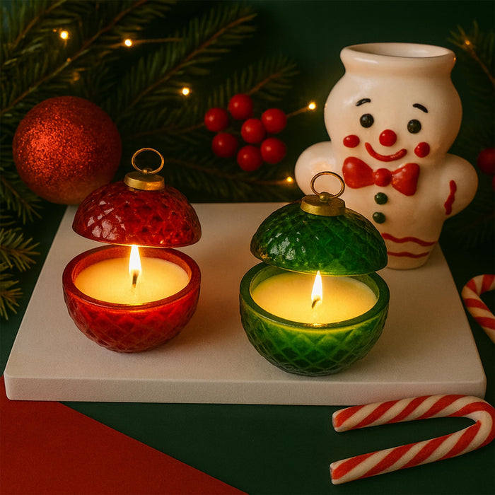 Art Street Christmas Ornament Candle Set – Festive Red & Green Soy Wax Scented Candles for Home Décor, Holiday Decoration, Winter Aromatherapy, Gift Set for Christmas, Xmas Party & Home Décor