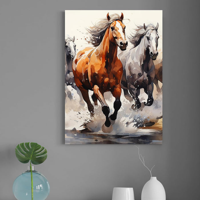 Art Street Stretched On Frame Canvas Painting Running Horses Art For Living Room, Decorative Home & Wall Décor Abstract Art (Size: 16x22 Inch)