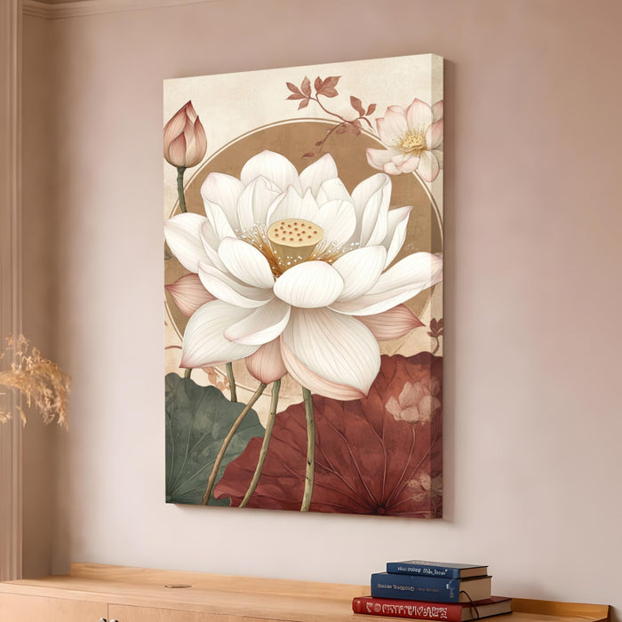 Abstract Lotus Stretched Canvas Painting For Living Room | Spiritual Vastu Stretched Canvas Wall Art For Livingroom Home Decor, Bedroom, Hallway's, Office, Hotel - 56x86 cm