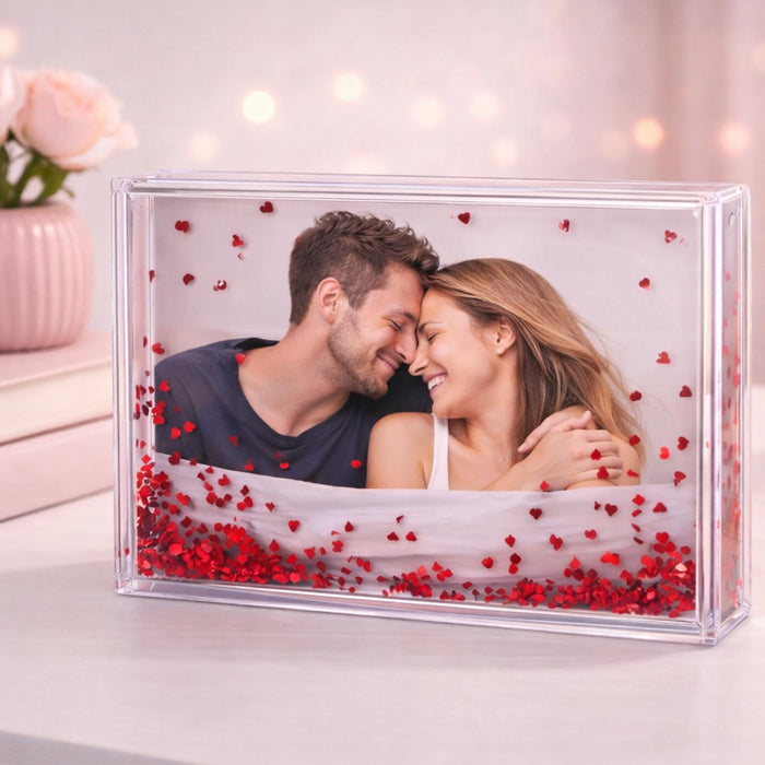 Art Street Customized Red Heart Glitter Liquid Photo Frame, Desktop Table Frame with Floating Glitter, Acrylic Water Frames for Valentine's Day Gift, Anniversary, Couple Photo Display, 4.2x6 Inch