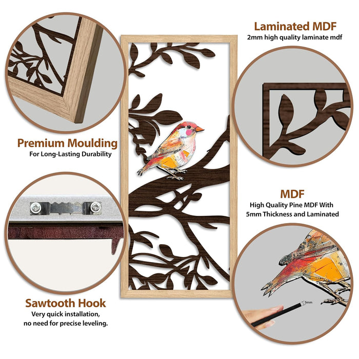 Bird Boho Wall Décor Hanging Set of 3, MDF Cutout Bird Decoration for Wall, Abstract Art 23x48 cm