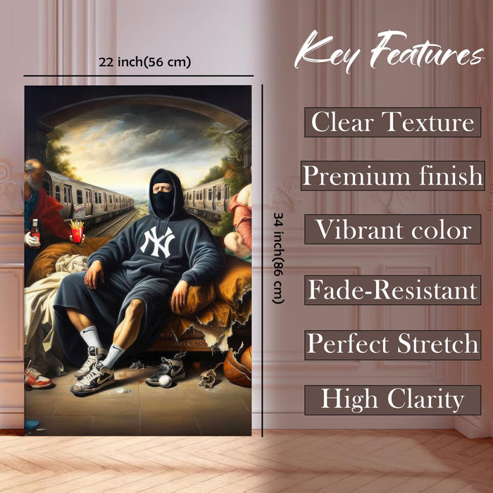 Renaissance Style Stretched Canvas Painting Print| Modern Street Art Meets Classic Art | Contemporary Hip-Hop Inspired Wall Art for Home & Office Décor, 56x86 cm
