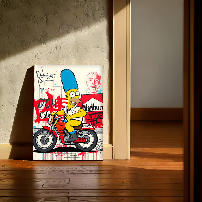 Cartoon Rider Graffiti Stretched Canvas Painting Print | Pop Art Street Style Wall Décor | Modern Abstract Wall Art for Home & Office, 41x56 cm