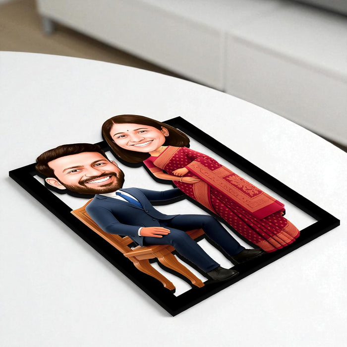 Customized Caricature Character Cartoon Photo Frame, MDF Wood Personalized Fantasy Anniversary Gift For Husband, Wife, Customised Gift For Friends & Family, Girlfriend, Boyfriend, Couples