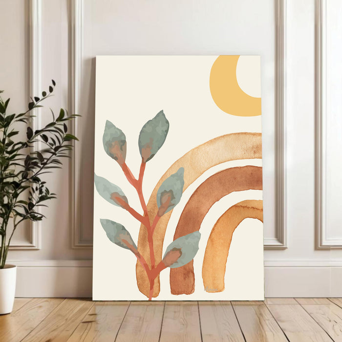 Abstract Botanical rainbow Stretched Canvas Wall Art Modern Boho Illustration Painting for Home & Office Wall Decor, (16x22 Inch)