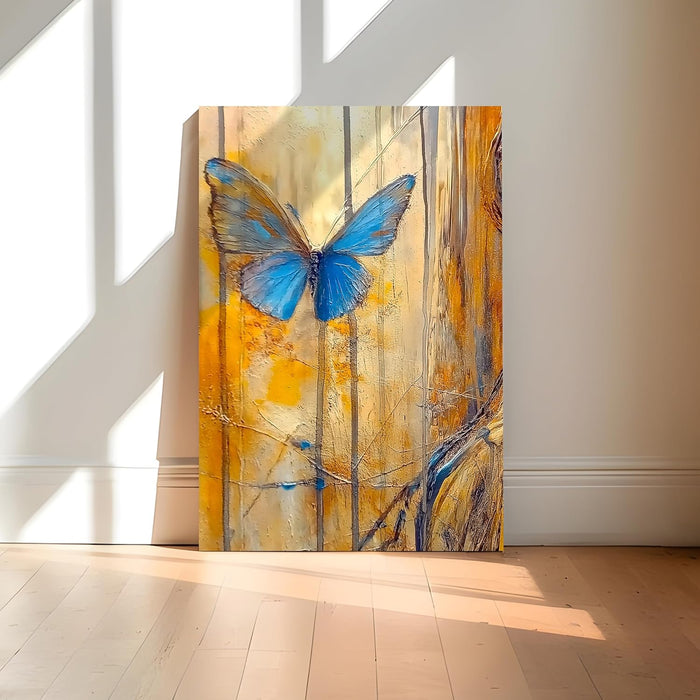 Large Stretched Canvas Painting, Panel Wall Art Print Blue Butterfly Framed Luxury Paintings for Home Decoration, Living room, Bedroom and Office Décor (Blue, 22x34 Inch)