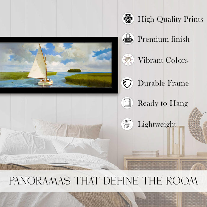 Swamp Area with Sailboat Landscape Wall Art Framed Luxury Paintings for Home Decoration, Living room, Bedroom and Office Decoration (99x38 CM)