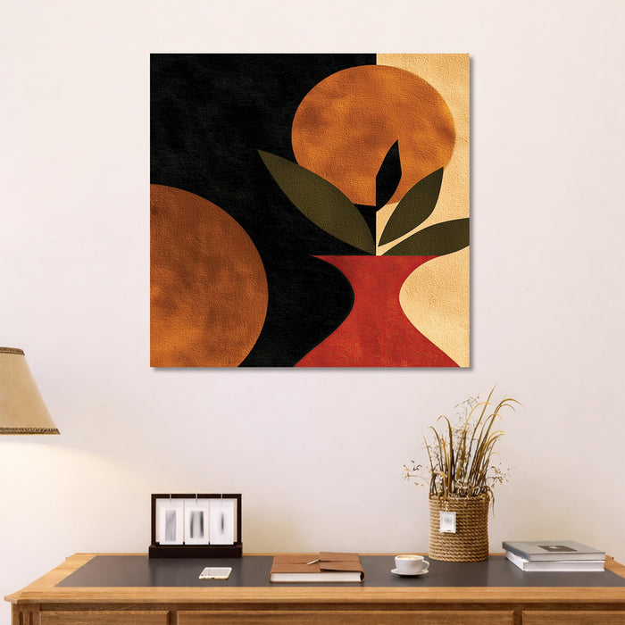 Boho Abstract Botanical Stretched Canvas Wall Art Painting For Living Room, Modern Minimalist Leaf & Vase Painting for Living Room, Office & Home Decor (56xx56 cm)