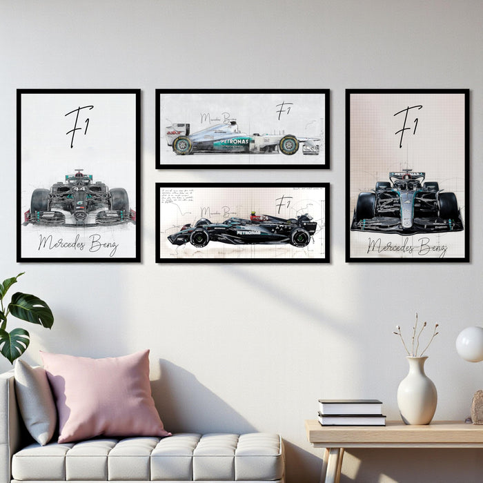 Framed Racing Car Wall Art for Men Room | Modern Race Car Wall Art Painting for Bedroom, Living Room, Office and Home Wall Decoration (Set of 4, 30x41 and 20x46 cm)