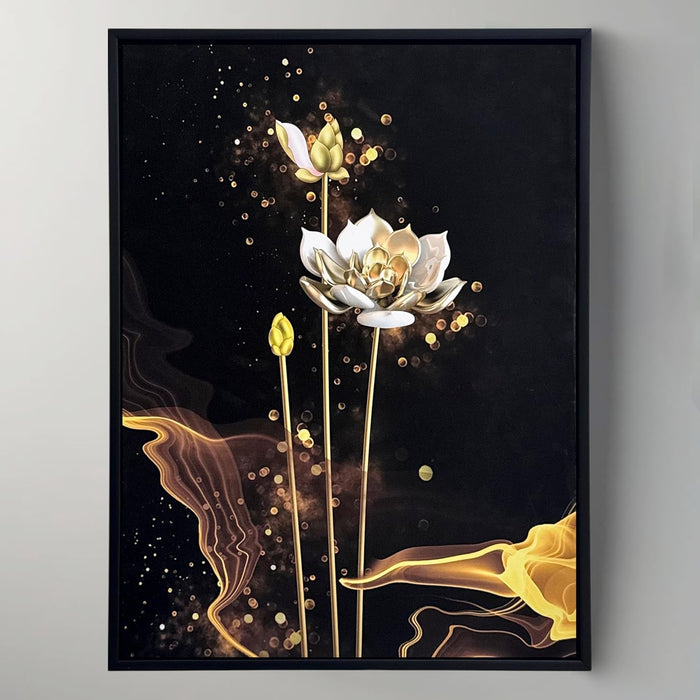 Framed Canvas Art Print with LED Light Decorative Painting Wall, Canvas Art, Digital HD White Lotus Print Wall Decor 43x58 cm