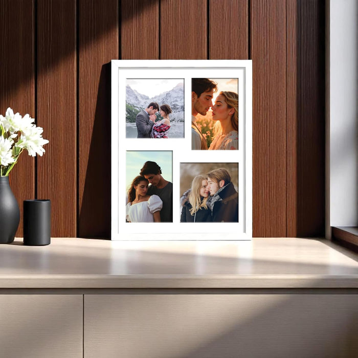 Photo Frame Collage 13x13, 10x15 cm Photos Display 4 Openings Wall Mounting Home Décor Multi Opening White Photo-Frame (31x39 cm)