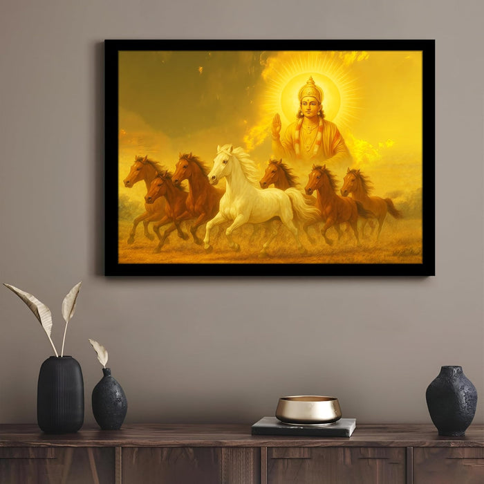 Seven Running Horses Wall Art Vastu Feng Shui Multicolor | Canvas Painting Stretched on Wood | Suits For Vastu-Friendly Place (16x22 Inch)