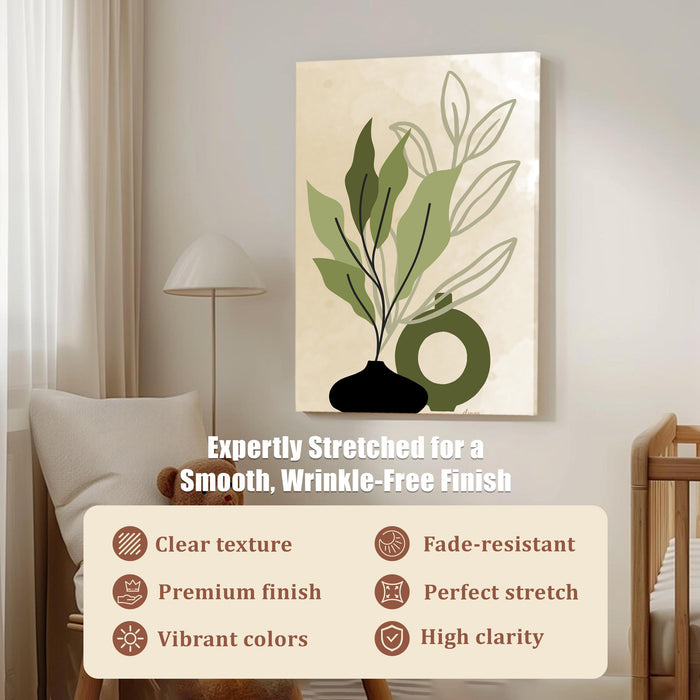 Abstract Botanical Vase Plant Stretched Canvas Wall Art Modern Boho Illustration Painting for Home & Office Wall Decor, (16x22 Inch)