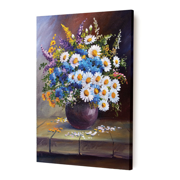 Art Street Stretched On Frame Canvas Painting Bunch of White Sunflower Art For Living Room, Decorative Home & Wall Décor Abstract Art (Size: 16x22 Inch)